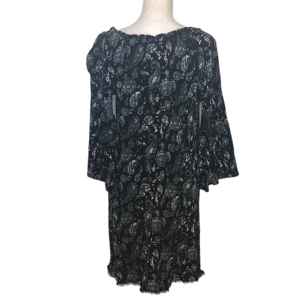 Knox Rose Dress boho black XL paisley off-the-shoulder bell sleeve silhouette - Picture 10 of 11